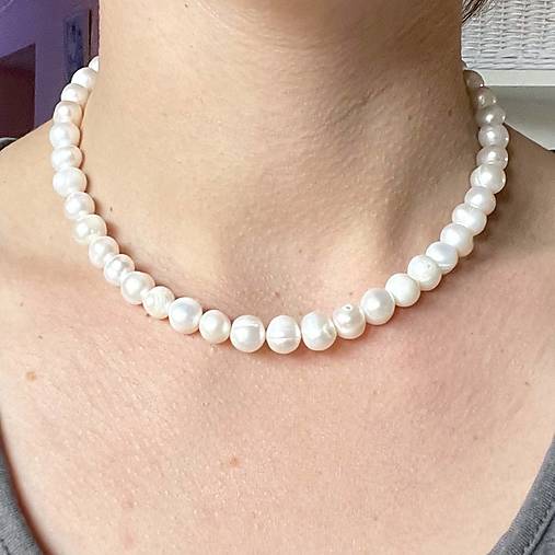 Freshwater Pearls Necklace AG925 / Náhrdelník z oválnych sladkovodných perál E005