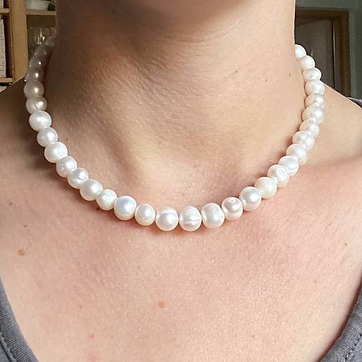 Freshwater Pearls Necklace AG925 / Náhrdelník z oválnych sladkovodných perál E005