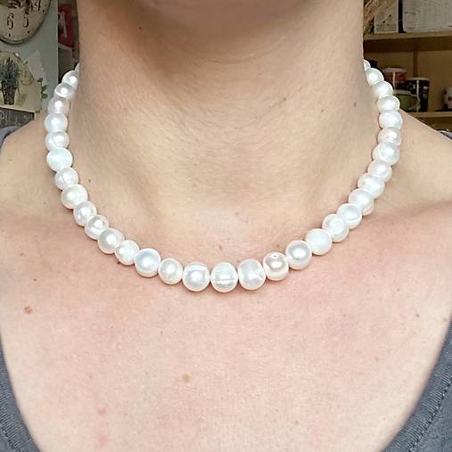 Freshwater Pearls Necklace AG925 / Náhrdelník z oválnych sladkovodných perál E005