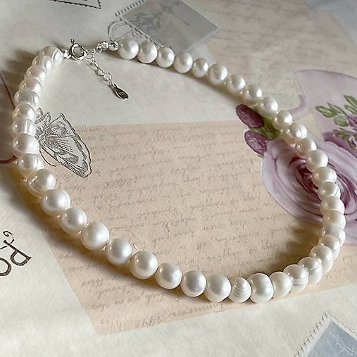 Freshwater Pearls Necklace AG925 / Náhrdelník z oválnych sladkovodných perál E005