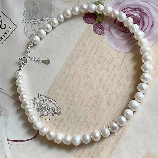 Freshwater Pearls Necklace AG925 / Náhrdelník z oválnych sladkovodných perál E005