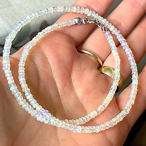 Ethiopian Opal Rondelle Necklace AG925 / Náhrdelník prírodný dúhový etiópsky opál E005