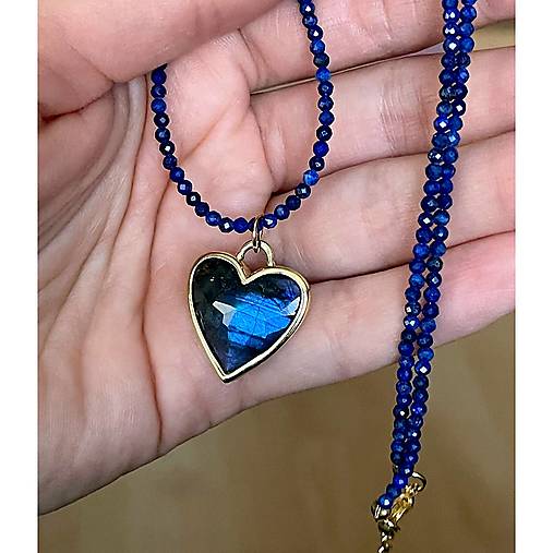 Luxury Lapis Lazuli and Labradorite Heart Necklace Stainless Steel / Náhrdelník lazurit, prívesok srdce E005