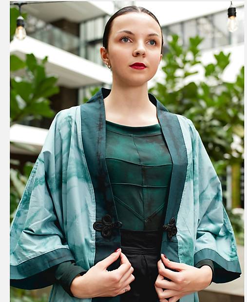 Kimoná - Unisex kimono shibori (Zelená) - 17690770_
