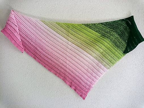 Šatky - Hačkovaná šatka zelená - ružová  - 17692362_