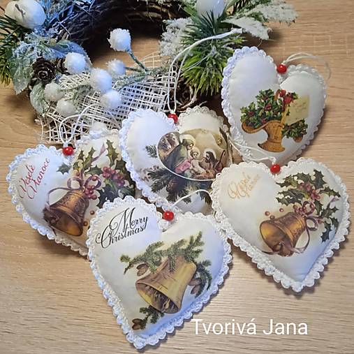 Dekorácie - Vianočné ozdoby -srdiečka - 17690670_