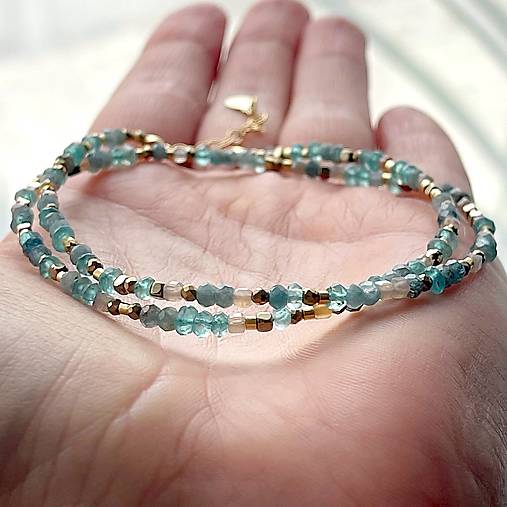 Grandidierite Apatite Rondelle Necklace AG925 Gold Plated / Náhrdelník grandidierit, apatit, hematit AG925 E005