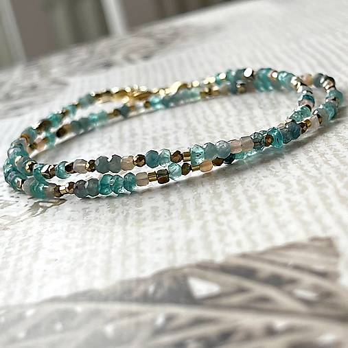 Grandidierite Apatite Rondelle Necklace AG925 Gold Plated / Náhrdelník grandidierit, apatit, hematit AG925 E005