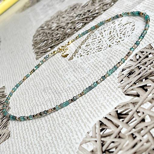 Grandidierite Apatite Rondelle Necklace AG925 Gold Plated / Náhrdelník grandidierit, apatit, hematit AG925 E005