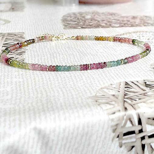 Multicolour Tourmaline AAA Rondelle Necklace AG925 Gold Plated / Náhrdelník turmalín rondelky, pozlátený AG925 E005