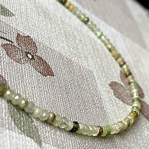 Green Garnet Rondelle Necklace AG925 / Náhrdelník prírodný zelený granát brúsené rondelky E005