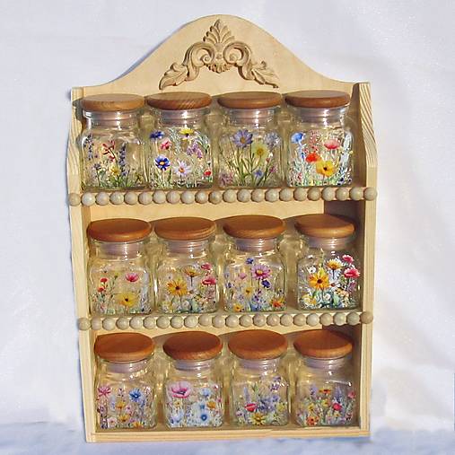 Nádoby - Polička s dózičkami - rozkvitnutá lúka - 17696179_