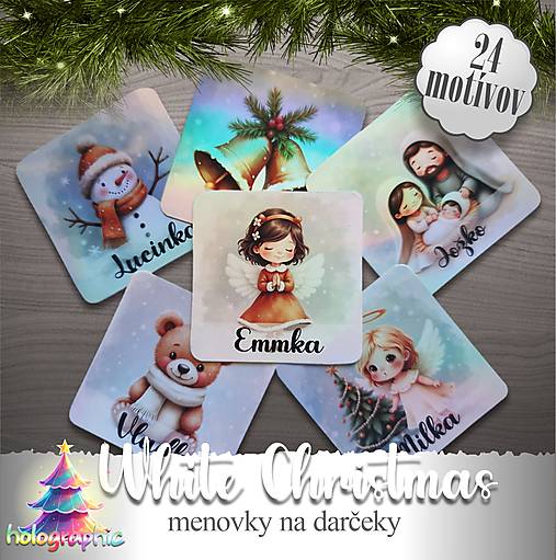 Úložné priestory & Organizácia - holografické vianočné menovky "WHITE"  - 17695450_