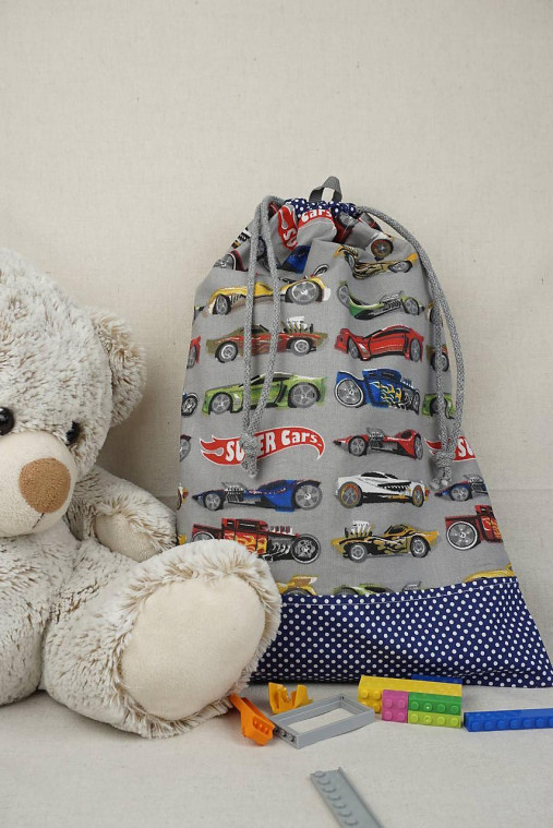 Úžitkový textil - Vrecko na hračky / úschovňa na autíčka | Rýchle kolesá - 17695058_