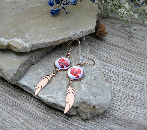 Náušnice - Náušnice s pierkom - chirurgická oceľ (vlčí mak č. 4304) - 17699103_