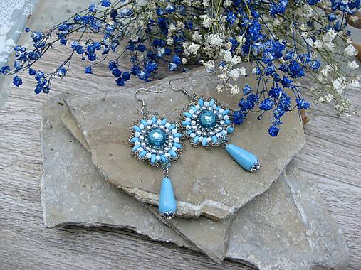 Náušnice - Modro strieborné slniečka so slzičkami Akcia, č. 4305 - 17699121_