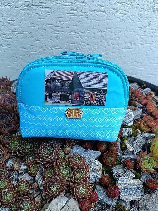 Taštičky - Kozmetická taštička Čičmany tyrkysovo biela - 17700753_