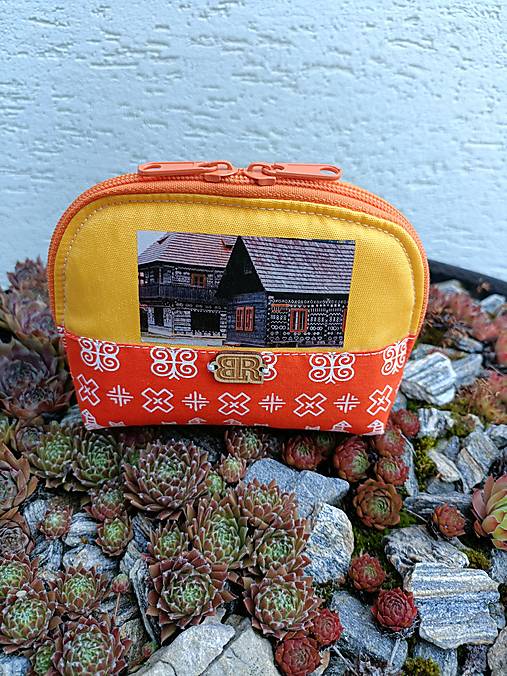 Taštičky - Kozmetická taštička Čičmany oranžovo biela - 17700763_