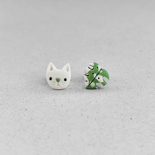 Náušnice - Little hygge things (Mačka a monstera) - 17703015_