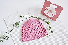 Detské čiapky - Letná pletená čiapka pre bábätko - ružové odtiene - 17701611_