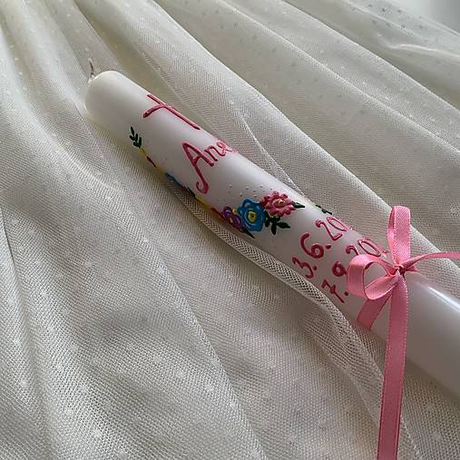 Ručne maľovaná krstná svieca s personalizáciou – 35 cm, biely vosk