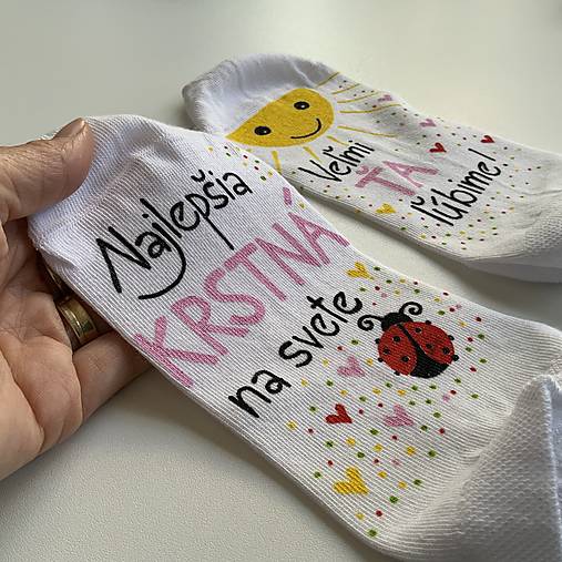 Maľované ponožky pre najlepšiu /výnimočnú KRSTNÚ (SO SLNIEČKOM A LIENKOU - ČLENKOVÉ)