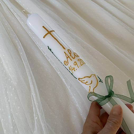 Ručne maľovaná krstná svieca s personalizáciou – 35 cm, biely vosk