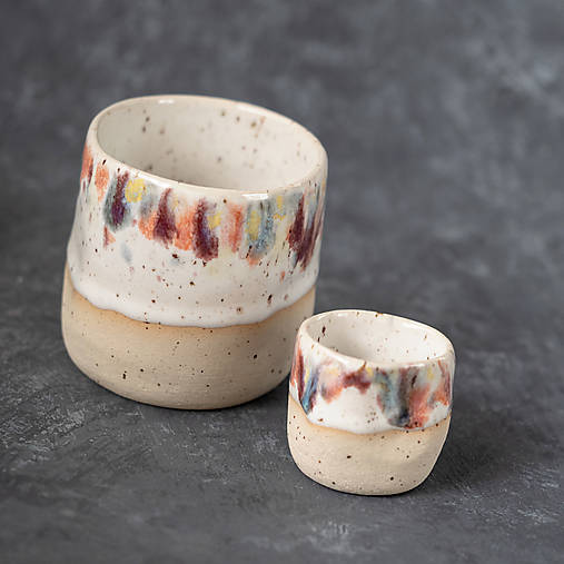 Nádoby - #103 DUO Strakatý barevný (2 ks, pohárik + mini) - 17706152_