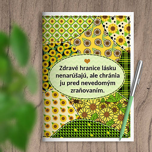 Papiernictvo - Floral sewing zápisník hranice (with leaves) (slnečnice (citrónová)) - 17706162_