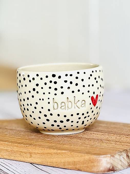 Čierne Bodky - pohárik cappuccino babka (200ml, bez uška)