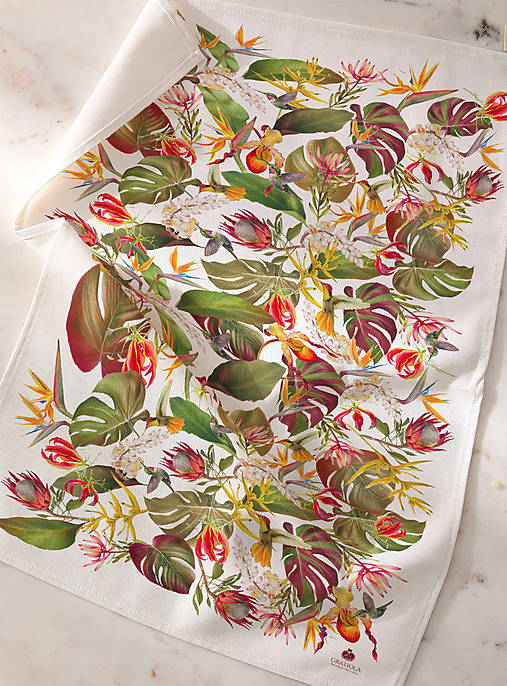 Úžitkový textil - Veľká kuchynská utierka TROPICA - Autorský dizajn (Béžovy podklad) - 17707909_