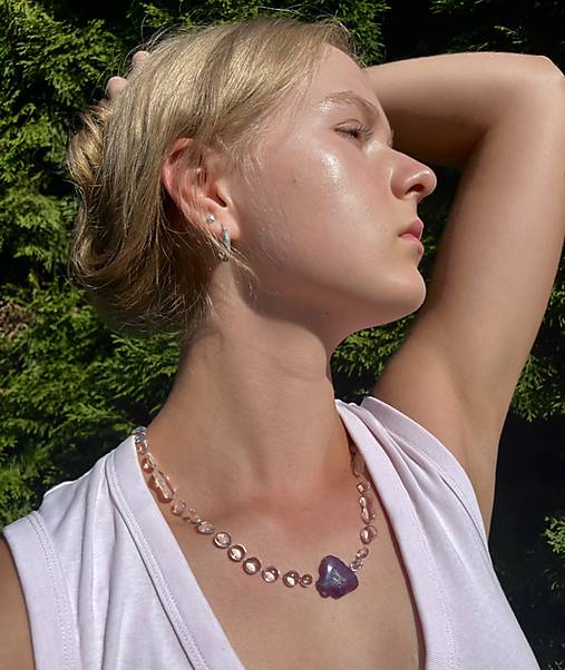 Náhrdelníky - Náhrdelník JARNÁ ROSA S KVIETKOM HORTENZIE  - 17708812_