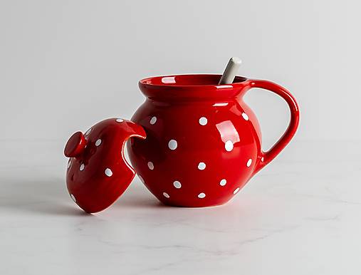 Nádoby - Červený bodkovaný medník - 17709943_