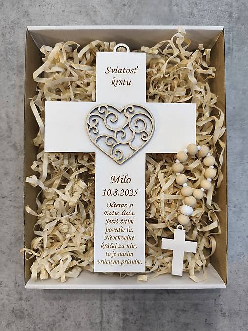 Dekorácie - Krížik a ruženec na pamiatku krstu- Bože žehnaj naše dieťa..  - 17710197_