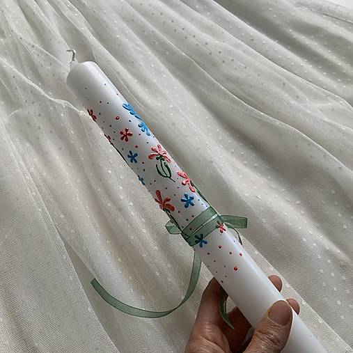 Ručne maľovaná krstná svieca s personalizáciou – 35 cm, biely vosk