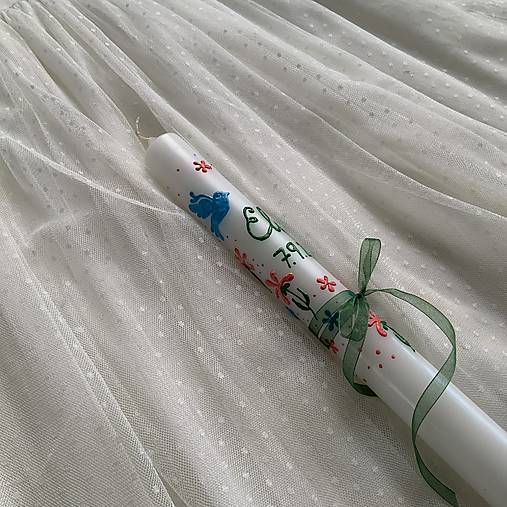 Ručne maľovaná krstná svieca s personalizáciou – 35 cm, biely vosk