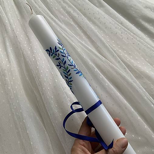 Ručne maľovaná krstná svieca s personalizáciou – 35 cm, biely vosk