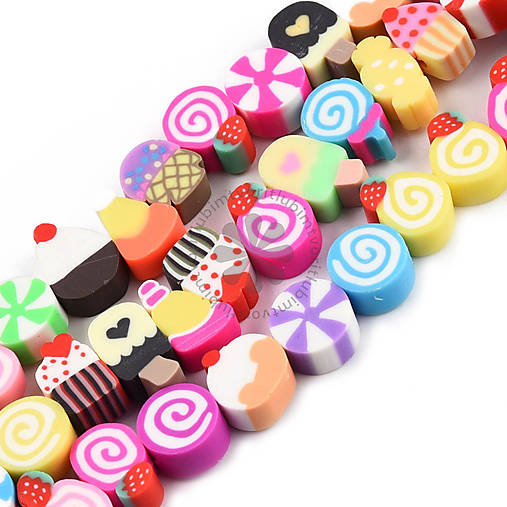 Korálky - (5850) FIMO korálka - sladkosti, 10x9 mm - 1 šnúrka (38-40 ks) - 17712777_
