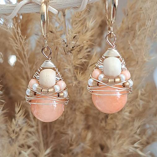 Náušnice - Náušnice Boho Pastels - Salmon Chalcedon - 17713086_