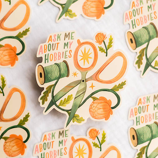 Papier - Samolepka / vodeodolná "Ask Me About My Hobbies" - 17714997_