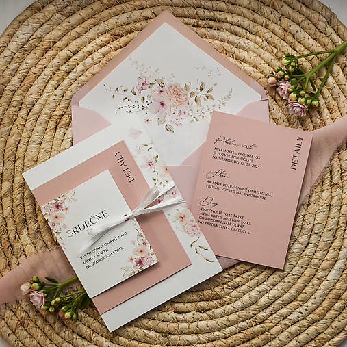Papiernictvo - Svadobné oznámenie Blush pink s mašľou (Svadobné oznámenie) - 17716202_