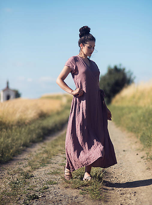 Šaty - Maxi lněné zavinovací Rosses Séchées - 17716164_