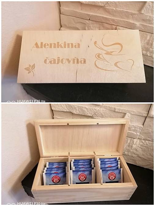 Úložné priestory & Organizácia - Gravírovaný dreveny box na čaj _ 3 priečinky  - 17715356_