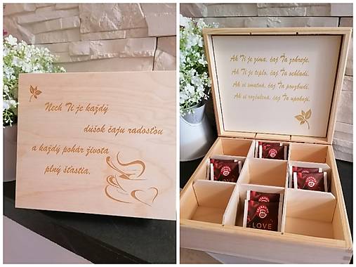Úložné priestory & Organizácia - Gravírovaný dreveny box na čaj _ 9 priečinky  - 17715411_