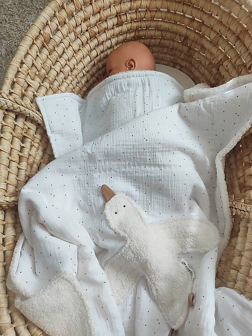 Detský textil - Celoročná deka pre bábätko mini bodky s húskou - 17717424_
