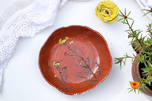 Nádoby - Keramická miska s bylinkami hnedá, žltá - 17717221_