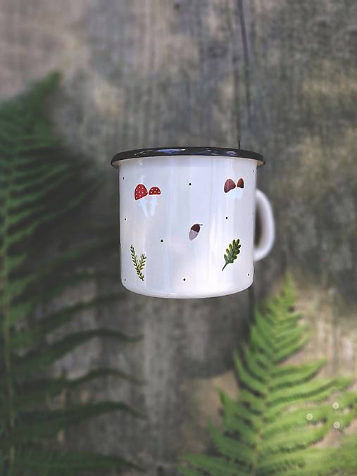 Nádoby - Lesný smaltovaný hrnček pre hubára - 17718746_