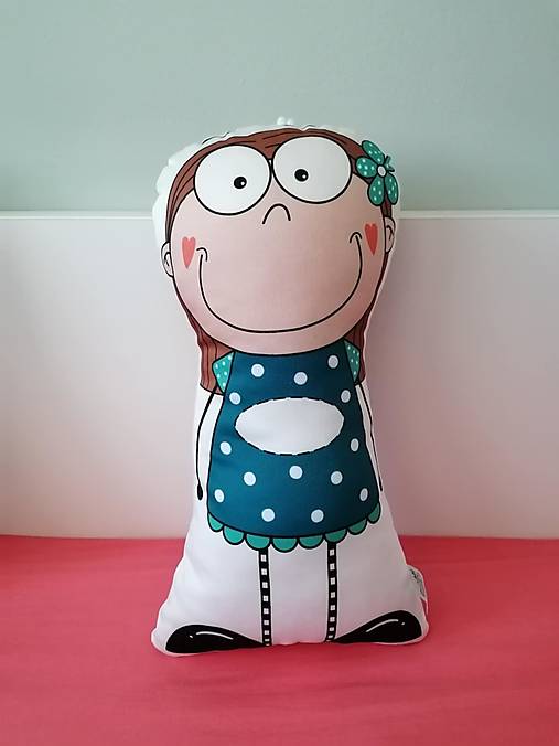 Detský textil - Bábikovankúšik dievča s nápisom (tyrkys/hnedá) - 17718727_