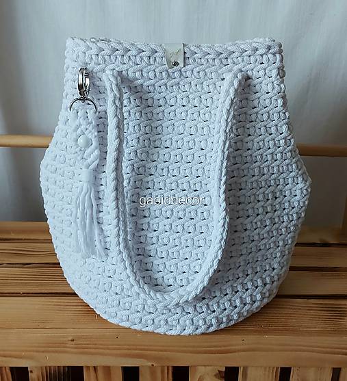 Kabelka/taška z kvalitných šnúr Gabi Elegant - vyskladaj si kabelku  (Kabelka/taška z kvalitných šnúr Gabi Elegant vyskladaj si kabelku - biela + 100 % bavlnená podšívka)