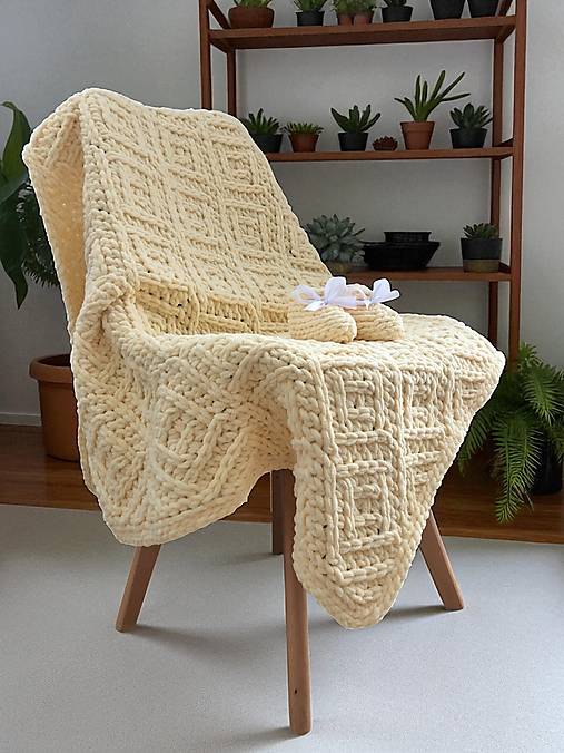 Detský textil - Set deka do kočíka z Alize Puffy Fine 80x80cm + papučky - vanilková - 17718678_